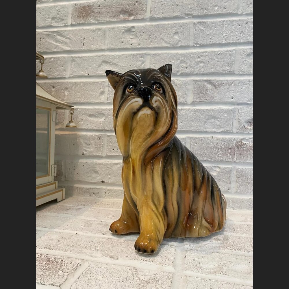 Yorkshire Terrier Figurine - Large Vintage Porcelain - Hand Painted in Italy